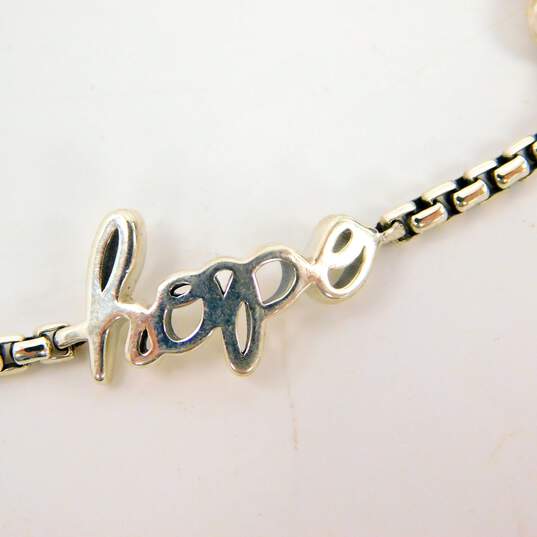 JAI John Hardy 925 Hope Love Faith Hammered Puffed Hearts Charms Rounded Box Chain Bracelet 14.1g image number 5