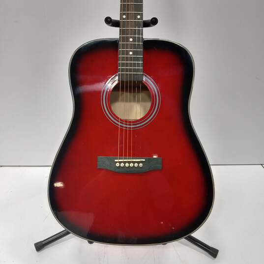 BCP Red Wooden 6 String Acoustic Guitar w/Matching Case image number 2