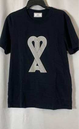 AMI Mens Black Geometric Logo Short Sleeve Crew Neck Pullover T-Shirt Size Large