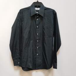 Mens Black Spread Collar Long Sleeve Front Pocket Dress Shirt Size 15 1/2