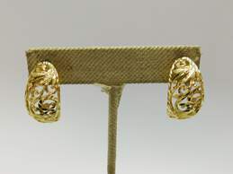 14K Yellow Gold Etched Floral Leafy Half Hoop Post Earrings 4.7g alternative image