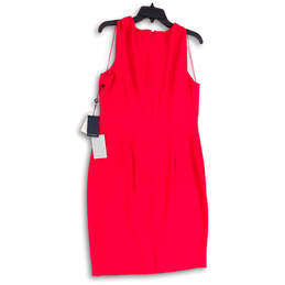 NWT Womens Pink V-Neck Sleeveless Stretch Back Zip Sheath Dress Size 12 alternative image