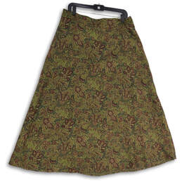 Womens Green Brown Paisley Flat Front Back Zip Maxi Skirt Size 14 alternative image