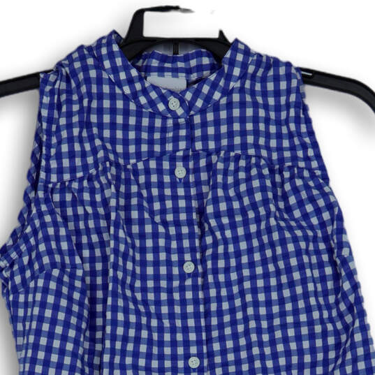 Womens Blue White Check Sleeveless Button Front Short Shirt Dress Size S image number 3