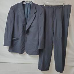 Authenticated Oscar De La Renta Men's Black Wool Pinstriped 2PC Suit Set 44R W38
