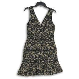 NWT Womens Black Beige Floral Lace V-Neck Sleeveless Short Mini Dress Size 10