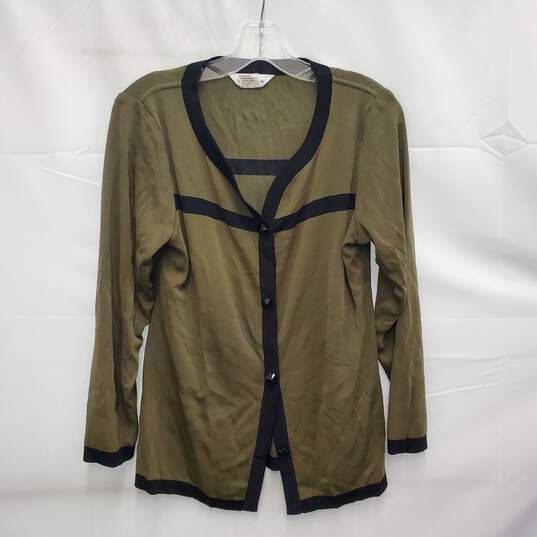 Misook WM's Cardigan Green & Black Trim Button 100% Acrylic Sweater Size SM image number 1