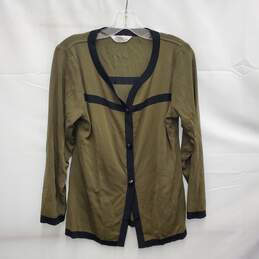 Misook WM's Cardigan Green & Black Trim Button 100% Acrylic Sweater Size SM