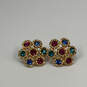 Designer Swarovski Gold-Tone Multicolor Crystal Cut Stone Stud Earrings image number 3