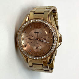 Designer Fossil Riley Gold-Tone Round Chronograph Analog Wristwatch