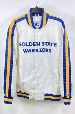 Starter Mens White Golden State Warriors Basketball NBA Bomber Jacket Size XL