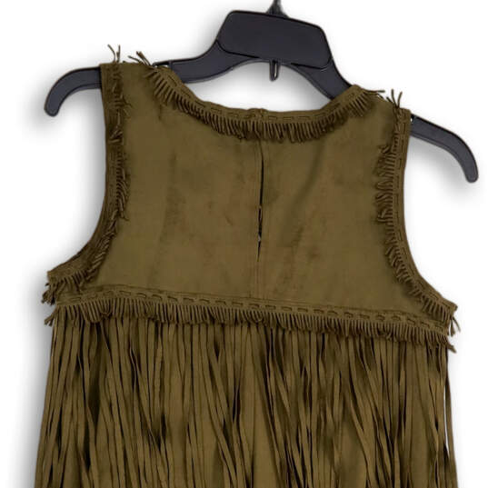NWT Womens Brown Round Neck Sleeveless Fringe Faux Suede A-Line Dress Sz XS image number 4
