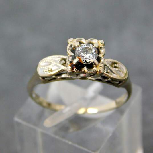 Vintage Art Deco 14K White Gold TRU-BLU 0.25 CT Round Diamond Ring 2.1g image number 1