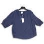 NWT Womens Blue Ruffle Split Neck Short Sleeve Pullover Blouse Top Size XL image number 1