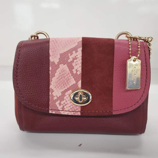 Coach Faye Wine Red Pebble, Suede & Snake Embossed Leather Turnlock Crossbody image number 2