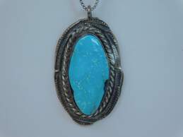 Southwestern Style 925 Sterling Silver Faux Turquoise Pendant On Box Chain Necklace & Ring 11.3g alternative image