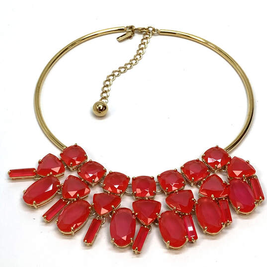 Designer Kate Spade Gold-Tone Red Crystal Cut Stone Statement Necklace image number 2