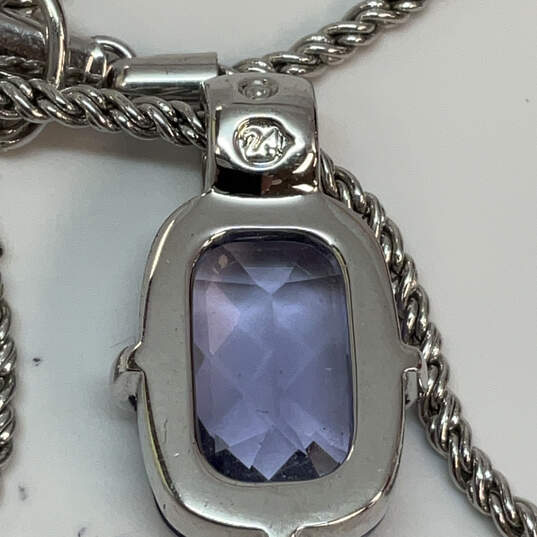 Designer Swarovski Silver-Tone Purple Crystal Cut Stone Pendant Necklace image number 4