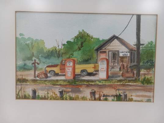 Framed Don Morris Water Painting of a Vintage Gas Station image number 2