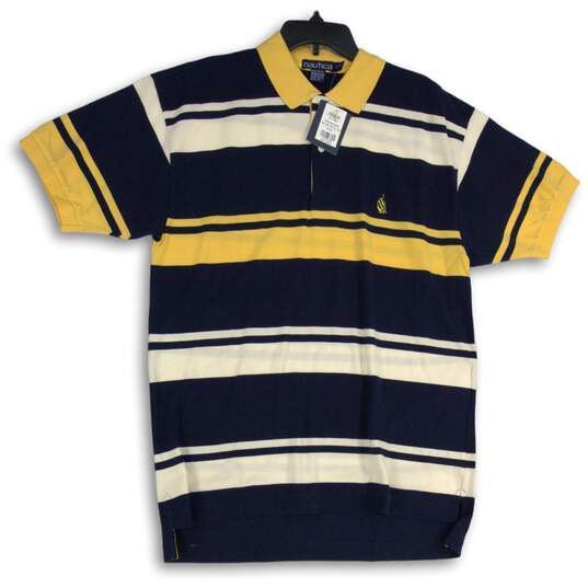 Nautica Mens Multicolor Striped Spread Collar Short Sleeve Polo Shirt Size L image number 1