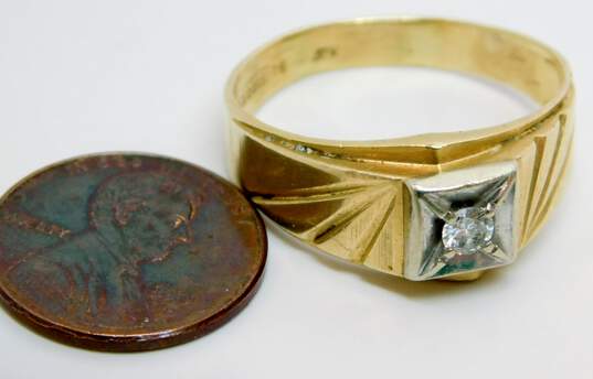 Men's Vintage 14K Yellow Gold 0.17 CT Round Diamond Ring 4.7g image number 6