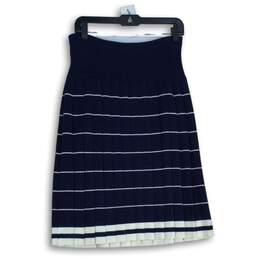 NWT Talbots Womens Navy White Striped Pleated Knee Length A-Line Skirt Size S alternative image