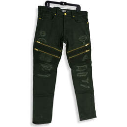 Mens Green Denim 5-Pocket Design Distressed Skinny Leg Jeans Size 36/24