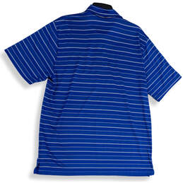 Mens Blue White Striped Collared Button Front Side Slit Polo Shirt Size XL alternative image