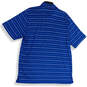 Mens Blue White Striped Collared Button Front Side Slit Polo Shirt Size XL image number 2