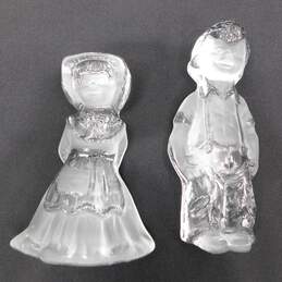Viking Art Glass Crystal Satin Country Boy and Girl Figurines Bookends Statues