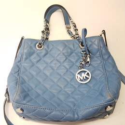 Michael Kors Blue Quilted Leather Small Shoulder Satchel Bag