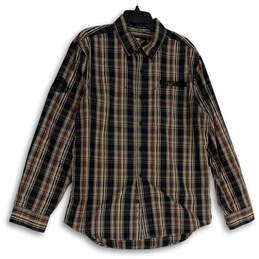 Mens Brown Black Plaid Spread Collar Long Sleeve Button-Up Shirt Size L