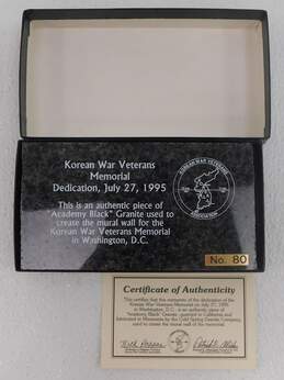 Korean War Veterans Memorial Dedication Academy Black Granite Authentic Piece No.80