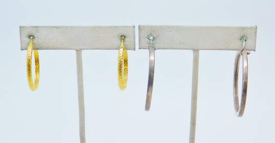 Artisan 925 & Yellow & Rose Vermeil Etched Textured & Smooth Square & Rounded Tube Hoop Earrings Variety 18.8g image number 2