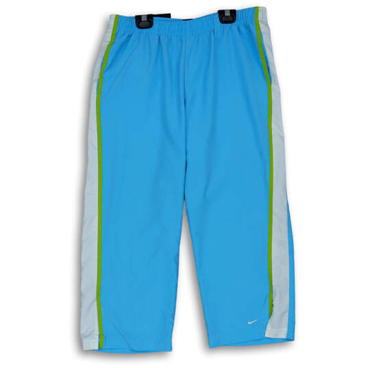 Womens Blue Elastic Waist Straight Leg Stretch Pull-On Capri Pants Size L image number 1