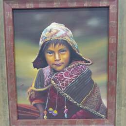 Painting of Asian Child Signed and Framed alternative image
