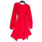 NWT Womens Red Balloon Sleeve V-Neck Asymmetrical Hem Wrap Dress Size M image number 4
