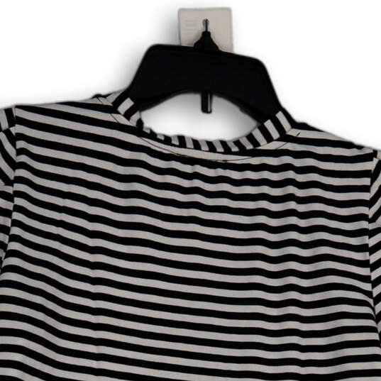 Womens Black White Striped Short Sleeve Crew Neck Pullover T-Shirt Size XS image number 3