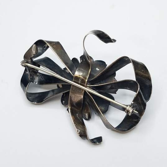 Sterling Silver Flower & Bow Brooch 12.6g image number 3