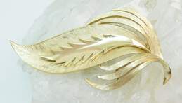 Vintage Crown Trifari Gold Tone Scrolled Leaf Feather Brooch 19.4g