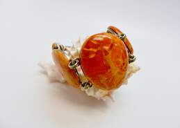 Barse 925 Composite Orange Coral Cabochons Paneled Statement Toggle Bracelet 73.9g