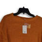 NWT Womens Orange White Knitted Crew Neck Long Sleeve Pullover Sweater Sz M image number 3