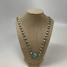 Designer Lucky Brand Silver-Tone Beaded Blue Stone Pendant Necklace