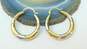14K White & Yellow Gold Puffed Tapered Hoop Earrings 2.0g image number 3