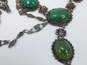 Vintage 925 Art Deco Green Chrysoprase Art Deco Scrolled Lariat Necklace REPAIR image number 4
