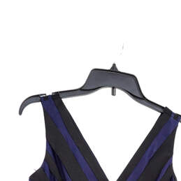 Womens Blue Black Striped Sleeveless V-Neck Short Fit & Flare Dress Size 2 alternative image