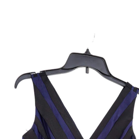 Womens Blue Black Striped Sleeveless V-Neck Short Fit & Flare Dress Size 2 image number 2