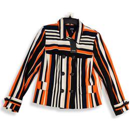 NWT Jones New York Womens White Navy Blue Striped Button Front Jacket Size 14
