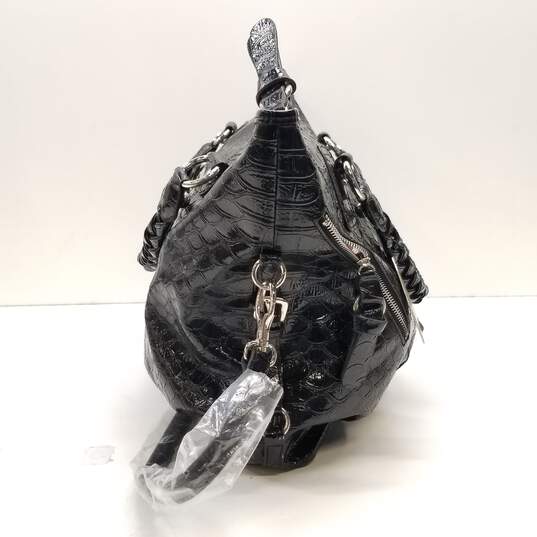 GUESS Black PVC Croc Embossed X-Large Zip Weekend Travel Shoulder Tote Bag image number 5