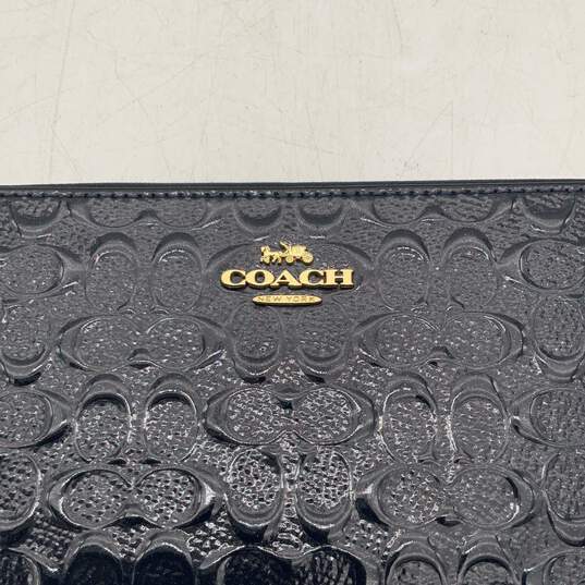 Coach Womens Blue Leather Signature Print Inner Multi Pocket Zip-Around Wallet image number 4